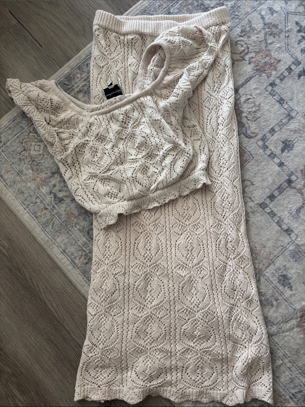 Women’s Crochet Knit Skirt Set in Cream